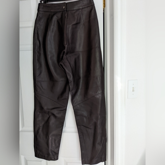 Brown Genuine Leather Pants Sz 4 - Picture 4 of 14